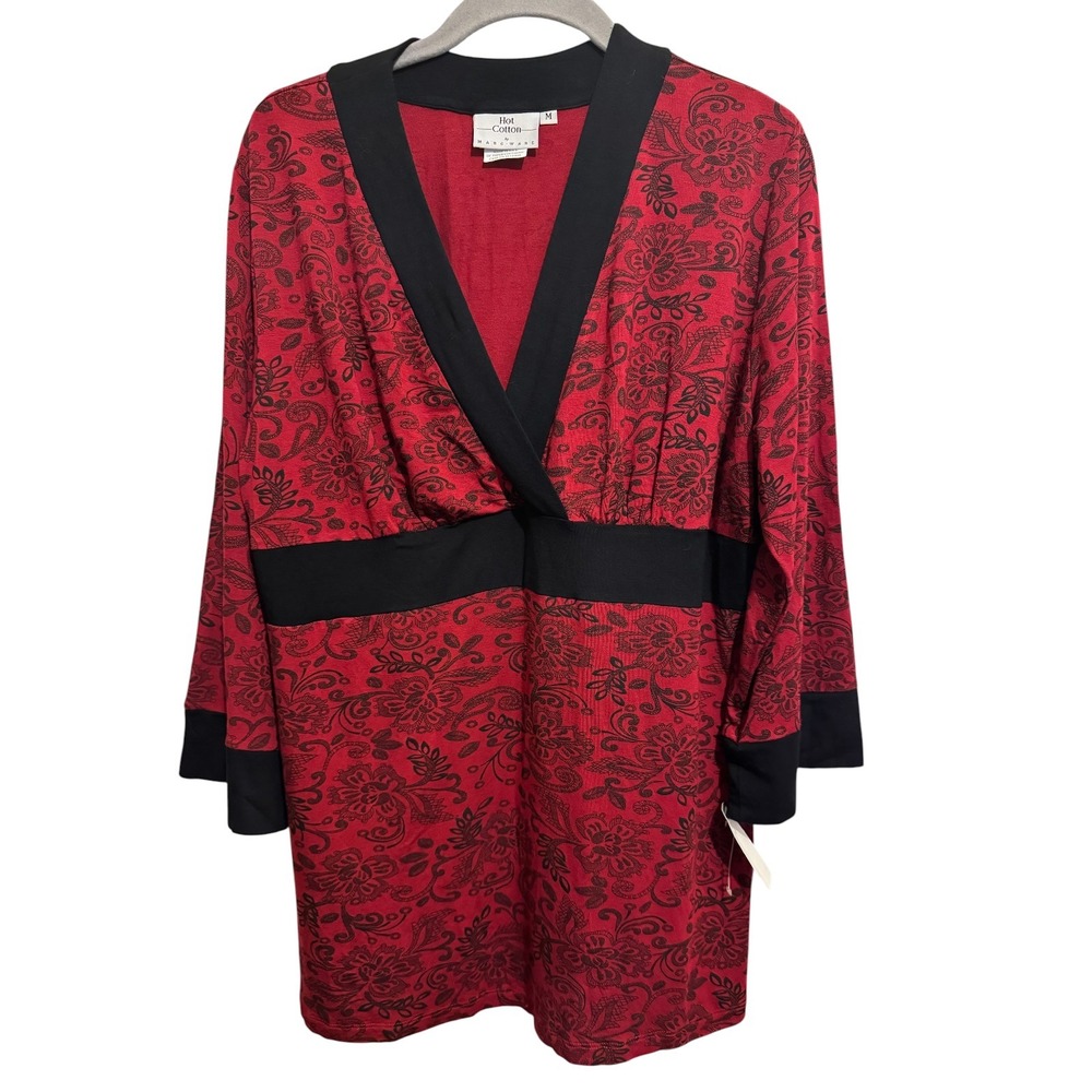 Hot Cotton Tunic Top Women Size M‎ Red Black Floral Whimsigoth Vampy Y2K Grunge - Picture 12 of 12